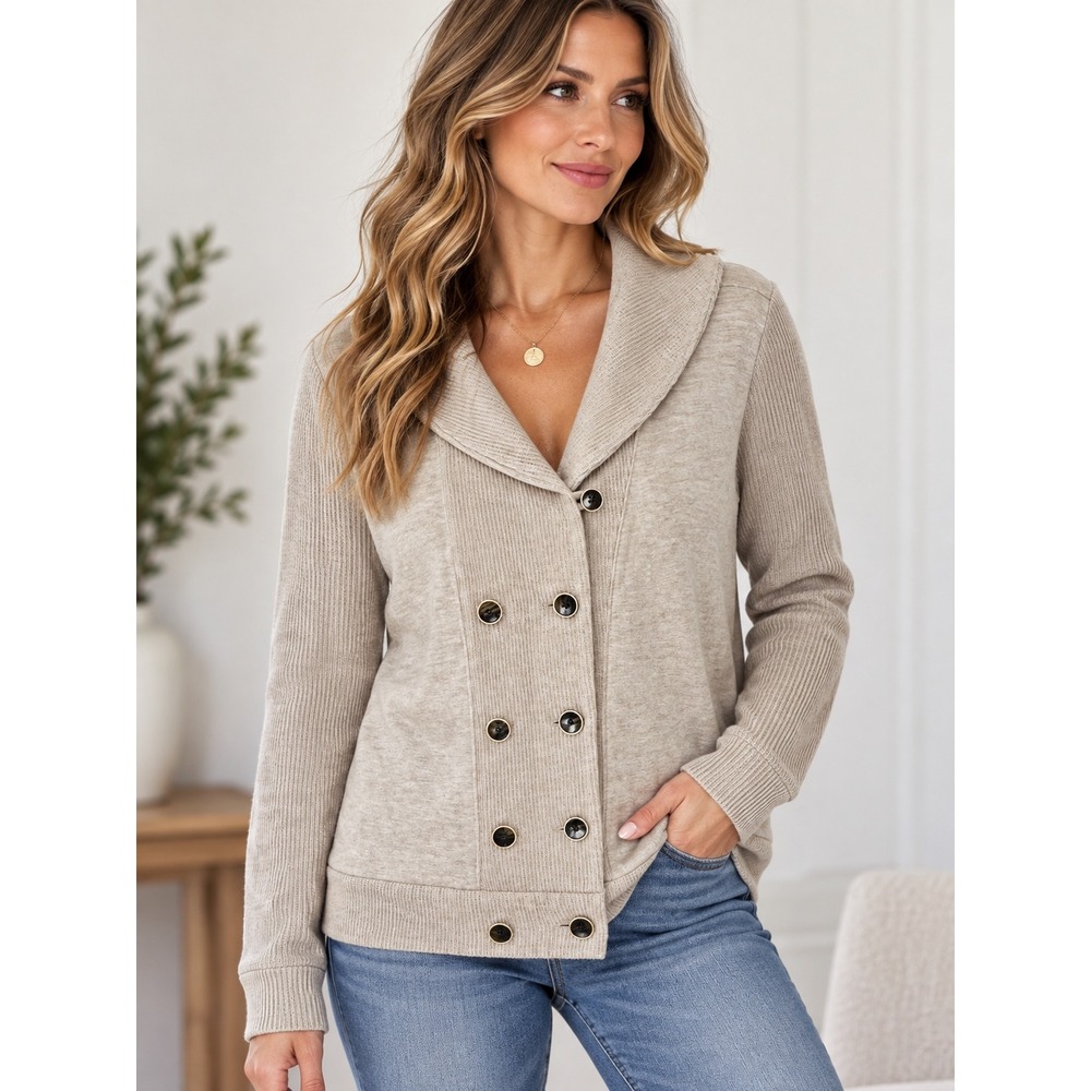 Banana Republic Womens Oatmeal Beige Double Breasted Shawl Collar Cardigan M
